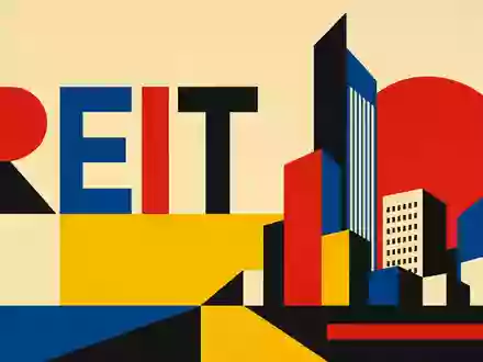 Geometrisches Bauhaus-Poster mit REIT-Schriftzug repräsentiert den Sektor von Gecina SA FR0010040865 in reduzierter Formsprache - Foto: THN