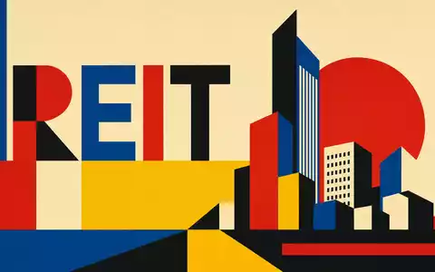 Geometrisches Bauhaus-Poster mit REIT-Schriftzug repräsentiert den Sektor von Gecina SA FR0010040865 in reduzierter Formsprache - Foto: THN