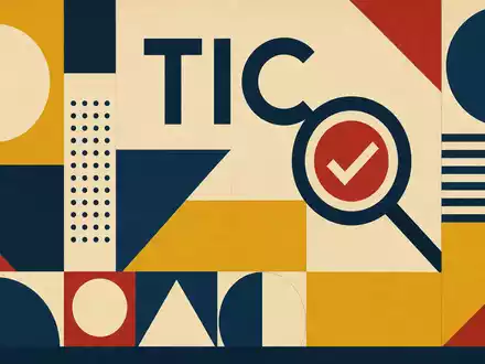 Bureau Veritas SA FR0006174348 symbolisiert Bauhaus-Poster mit geometrischen Formen und Sektor-Text TIC für Prüfwesen - Foto: THN