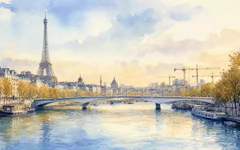 Aquarellmalerei der Pariser Skyline symbolisiert den Standort von Eiffage S.A., ISIN FR0000130452, dem Baukonzern - Foto: THN