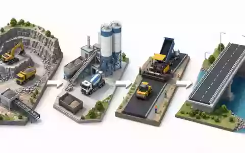 Isometrische 3D-Grafik der Wertschöpfungskette veranschaulicht Bauprozesse von Eiffage S.A., dem Baukonzern mit ISIN FR0000130452 - Foto: THN