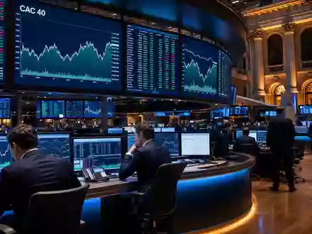 Börsen-Editorialfoto mit CAC 40 Charts symbolisiert die Notierung von Eiffage S.A., ISIN FR0000130452, in Paris - Foto: THN