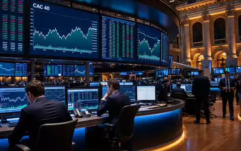 Börsen-Editorialfoto mit CAC 40 Charts symbolisiert die Notierung von Eiffage S.A., ISIN FR0000130452, in Paris - Foto: THN