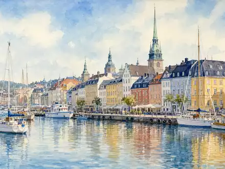 Nordea Bank Abp (FI4000297767): Aquarellmalerei einer generischen nordischen Küstenstadt mit Hafen, unbrandet, künstlerisch - Foto: THN