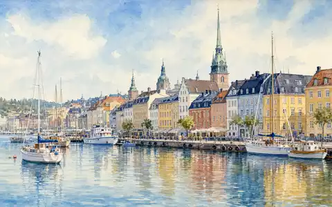 Nordea Bank Abp (FI4000297767): Aquarellmalerei einer generischen nordischen Küstenstadt mit Hafen, unbrandet, künstlerisch - Foto: THN