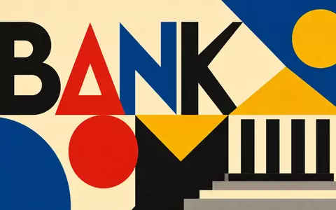 Nordea Bank Abp (FI4000297767): Bauhaus-Poster mit geometrischen Formen und dem generischen Schriftzug BANK, unbrandet - Foto: THN