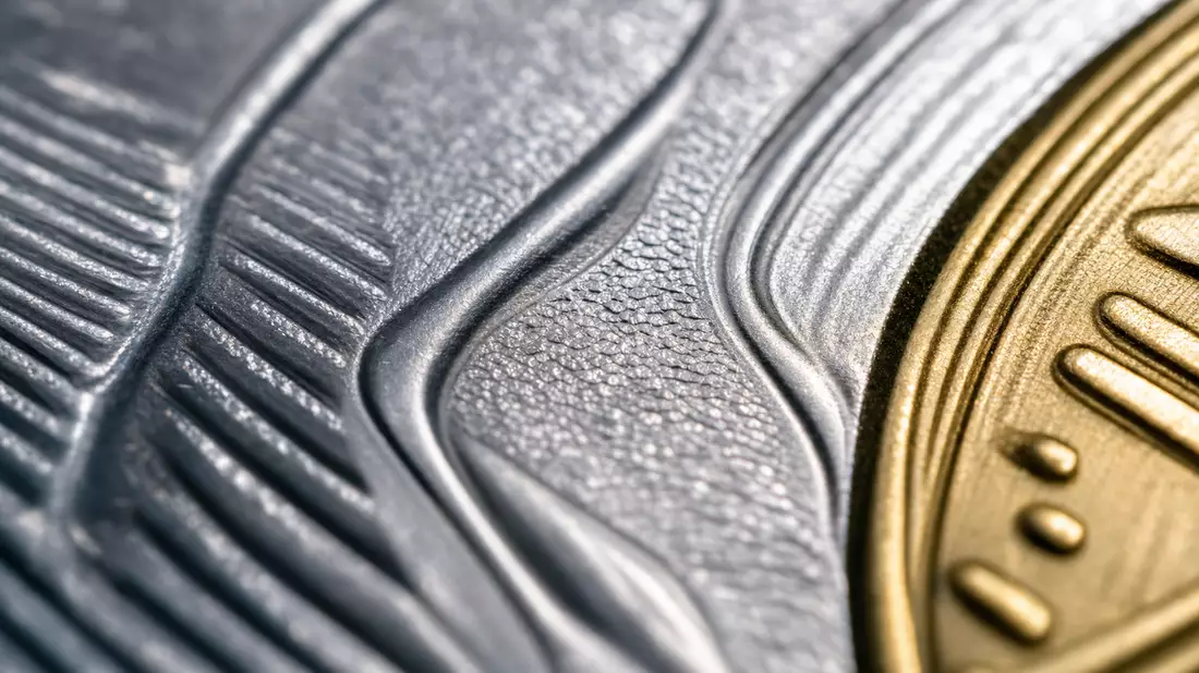 Makroaufnahme einer generischen Silber- und Goldmünze mit Textur, unbrandet
