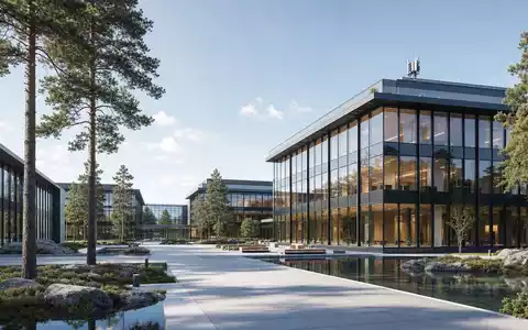 Nokia Oyj (FI0009000681) Architektur-Render eines nordischen Tech-Campus repräsentiert modernen Firmensitz in Espoo - Foto: THN