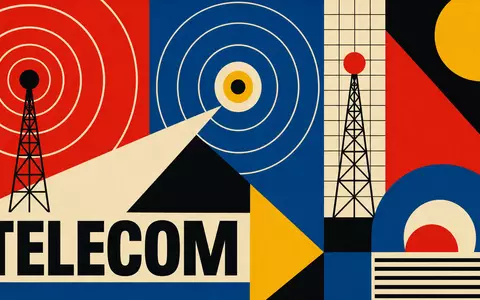 Nokia Oyj (FI0009000681) Bauhaus-Poster mit geometrischen Formen und Schriftzug TELECOM symbolisiert Telekommunikationsausrüstungsbranche - Foto: THN