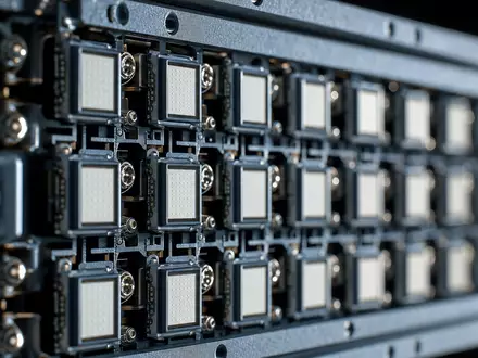 Nokia Oyj (FI0009000681) Makroaufnahme eines Antennen-Arrays zeigt Präzisionstechnik der 5G-Netzwerkausrüstung im Detail - Foto: THN