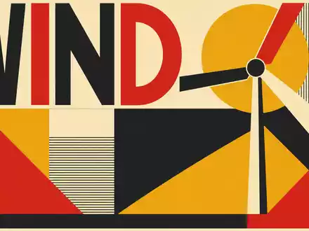 Nordex SE (DE000A0D6554) im Bauhaus-Stil: geometrisches Poster mit Windturbinenform und Schriftzug WIND - Foto: THN