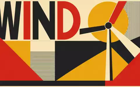Nordex SE (DE000A0D6554) im Bauhaus-Stil: geometrisches Poster mit Windturbinenform und Schriftzug WIND - Foto: THN