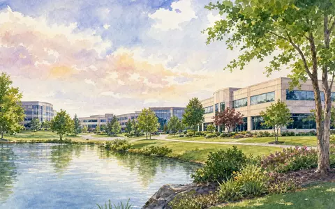 Nordson Corporation US6556631025 dargestellt als Aquarellmalerei eines generischen Firmensitz-Stadtbilds ähnlich Westlake Ohio - Foto: THN