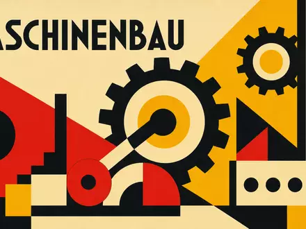 Nordson Corporation US6556631025 interpretiert als Bauhaus-Poster mit geometrischen Formen und Schriftzug MASCHINENBAU - Foto: THN