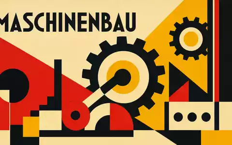 Nordson Corporation US6556631025 interpretiert als Bauhaus-Poster mit geometrischen Formen und Schriftzug MASCHINENBAU - Foto: THN
