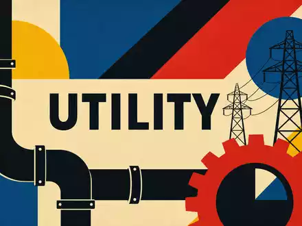 NiSource Inc. US65473P1057 als Bauhaus-Poster mit geometrischen Formen, Rohren, Strommasten und Schriftzug UTILITY - Foto: THN