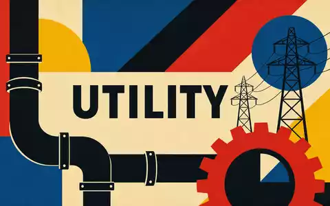 NiSource Inc. US65473P1057 als Bauhaus-Poster mit geometrischen Formen, Rohren, Strommasten und Schriftzug UTILITY - Foto: THN