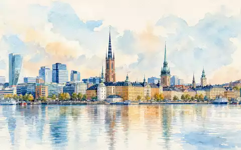 Aquarellmalerei illustriert die Stockholmer Bürolandschaft, in der Fabege AB (ISIN SE0011166974) aktiv investiert - Foto: THN