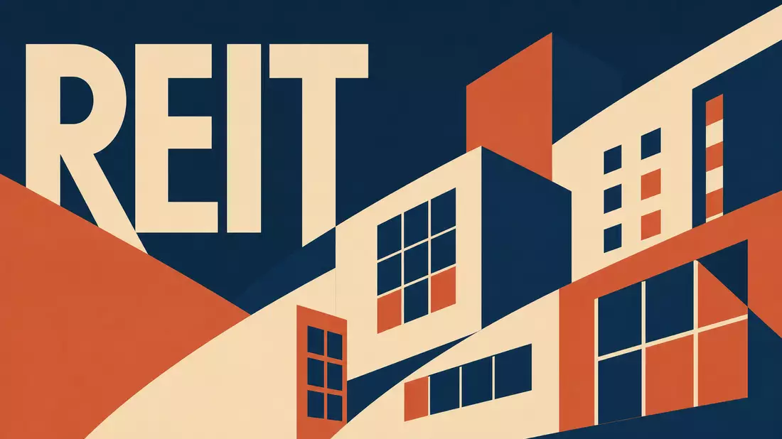 Bauhaus-Poster mit geometrischen Formen und Schriftzug REIT in Erdtönen