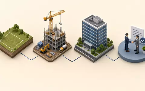 Isometrische 3D-Grafik zeigt anschaulich die gesamte Wertschöpfungskette der Immobilienentwicklung bei Fabege AB (SE0011166974) - Foto: THN