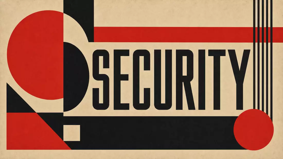 Geometrisches Bauhaus-Poster mit rotem Kreis und großem Schriftzug Security
