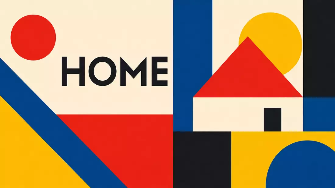 Bauhaus-Poster mit geometrischen Formen und Sektor-Kürzel HOME