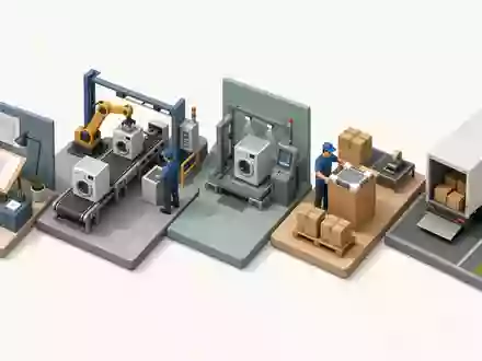 Electrolux AB (ISIN SE0016589188) illustriert isometrisch die komplette Wertschöpfungskette von Design bis zur finalen Auslieferung - Foto: THN