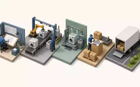 Electrolux AB (ISIN SE0016589188) illustriert isometrisch die komplette Wertschöpfungskette von Design bis zur finalen Auslieferung - Foto: THN