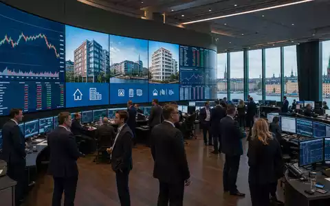Castellum AB (SE0021921319) notiert an der Stockholmer Börse, editorial gezeigt im Handelsraum mit Immobiliensektor-Charts - Foto: THN