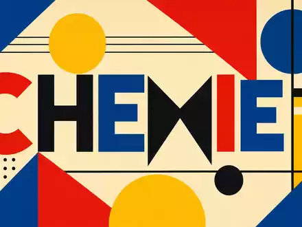 Clariant AG (CH0012142631) als Bauhaus-Poster mit geometrischen Formen, Grundfarben und Sektor-Kürzel in klarer Typografie - Foto: THN