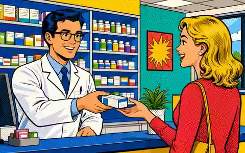 Galenica AG CH0025536027 erscheint hier als farbenfrohe Pop-Art-Comic-Szene einer freundlichen Apothekenberatung im Alltag - Foto: THN