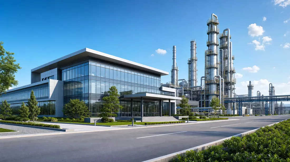 Architektur-Render einer Chemieanlage, EMS-Chemie Holding AG