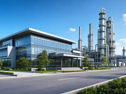 Architektur-Render einer modernen Chemieanlage visualisiert die Infrastruktur von EMS-Chemie Holding AG, ISIN CH0016440353, futuristisch gestaltet - Foto: THN
