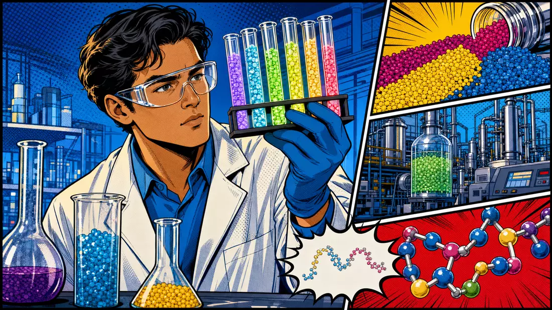 Pop-Art-Comic mit Chemiker im Labor, EMS-Chemie Holding AG