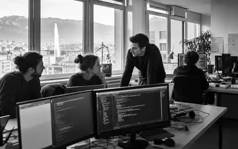 Temenos AG (CH0012453913) in dokumentarischer Schwarzweiß-Reportage-Fotografie mit Fokus auf Details der Arbeitsumgebung - Foto: THN