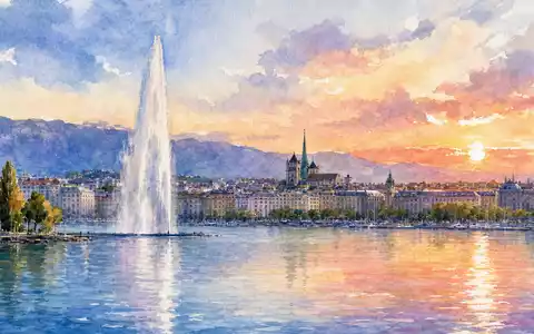 Temenos AG (CH0012453913) präsentiert Firmensitz als malerische Aquarell-Stadtansicht mit weichen Pastellfarben und feinen Konturen - Foto: THN