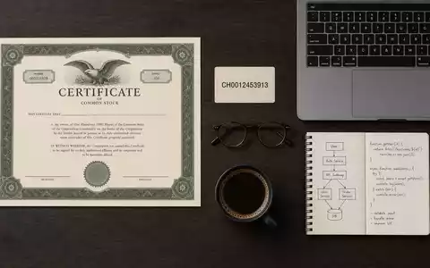 Temenos AG (CH0012453913) als Flatlay-Komposition mit Aktienzertifikat, ISIN-Karte und branchentypischen Objekten von oben fotografiert - Foto: THN