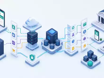Temenos AG (CH0012453913) als isometrisches 3D-Diagramm der Wertschöpfungskette mit stilisierten Icons und Verbindungslinien - Foto: THN