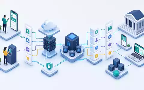 Temenos AG (CH0012453913) als isometrisches 3D-Diagramm der Wertschöpfungskette mit stilisierten Icons und Verbindungslinien - Foto: THN