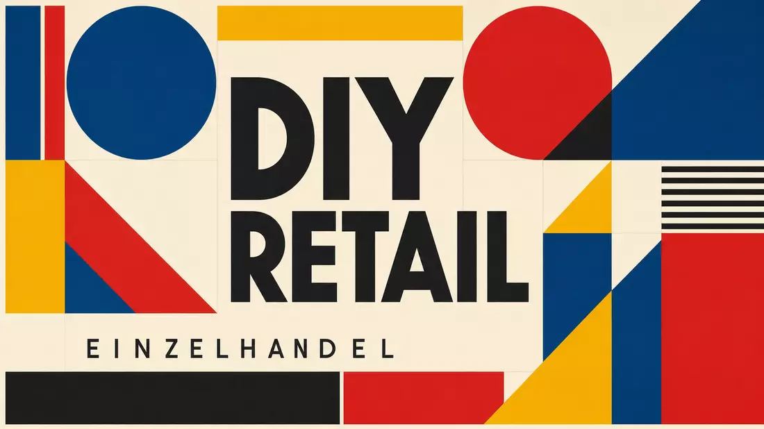 Bauhaus-Poster mit geometrischen Formen in Primärfarben und Sektor-Text DIY RETAIL EINZELHANDEL