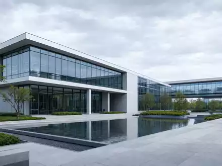 Hologic Hauptsitz als Architektur Rendering mit Glasfassade Spiegelteich und ruhiger Plaza ISIN US4364401012 - Foto: THN