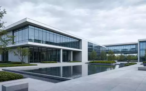 Hologic Hauptsitz als Architektur Rendering mit Glasfassade Spiegelteich und ruhiger Plaza ISIN US4364401012 - Foto: THN