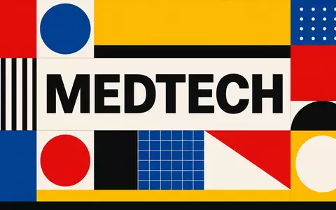 Hologic Medizintechnik Sektor als Bauhaus Poster mit geometrischen Formen und MEDTECH Text ISIN US4364401012 - Foto: THN