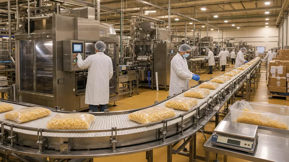 Hormel Foods Lebensmittelproduktion – Fließband mit verpackten Produkten in moderner Anlage