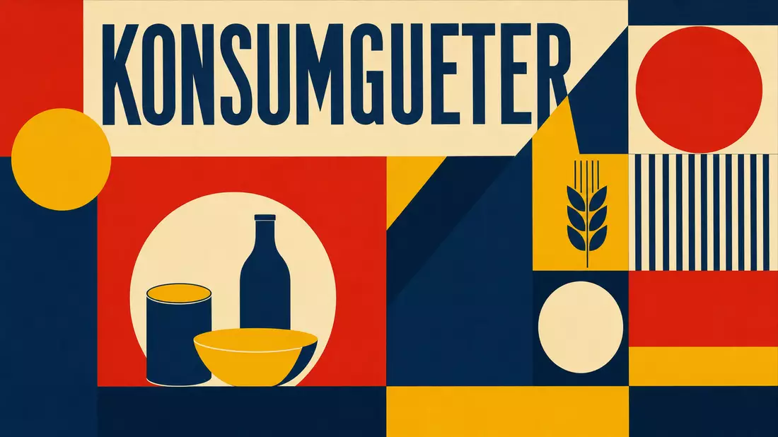 Bauhaus-Poster Konsumgütersektor: geometrische Formen Rot Blau Gelb mit Sektor-Schriftzug