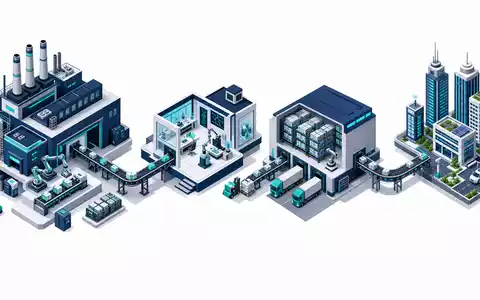 Honeywell US4448591028 isometrische 3D-Illustration der industriellen Wertschöpfungskette von Fabrik bis modernes Stadtgebäude - Foto: THN
