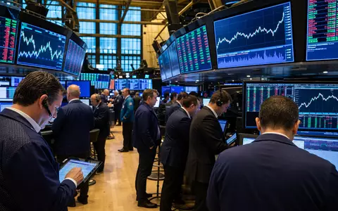 Honeywell US4448591028 NYSE-Börsen-Editorial mit Brokern am belebten Handelssaal und Industriesektor-Kursanzeigen auf Displays - Foto: THN