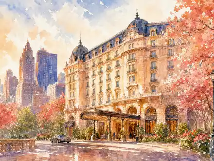 Host Hotels & Resorts US44107P1049 – impressionistisches Aquarell eines Stadthotels mit Kirschblüten - Foto: THN