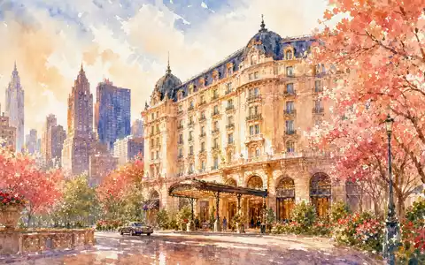 Host Hotels & Resorts US44107P1049 – impressionistisches Aquarell eines Stadthotels mit Kirschblüten - Foto: THN