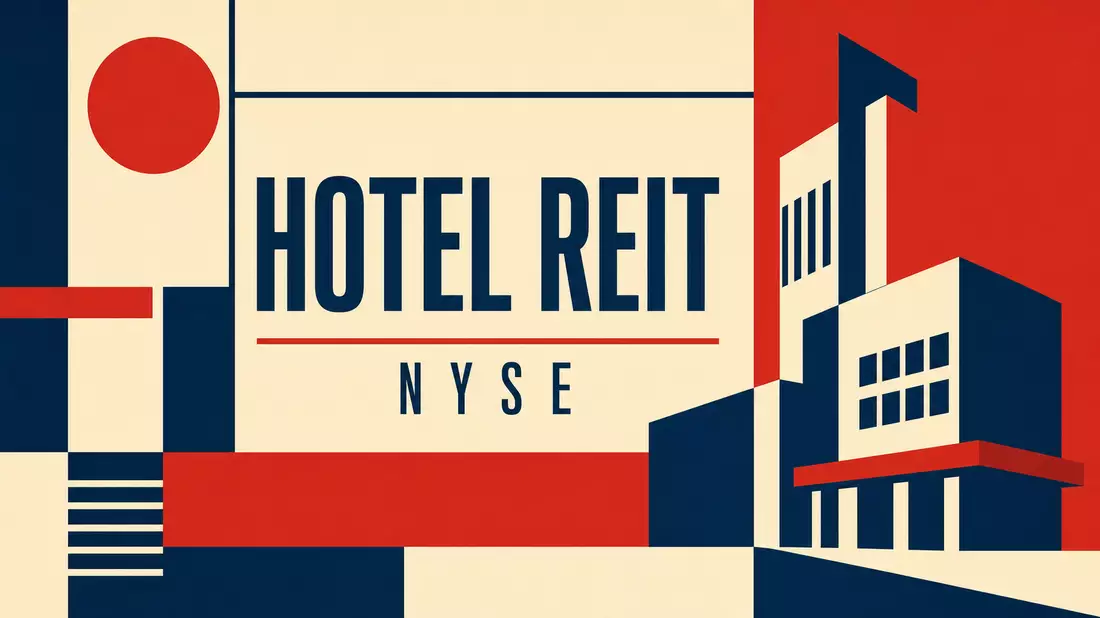 Bauhaus-Geometrik-Poster mit Text HOTEL REIT und NYSE, konstruktivistischer Stil, Host Hotels